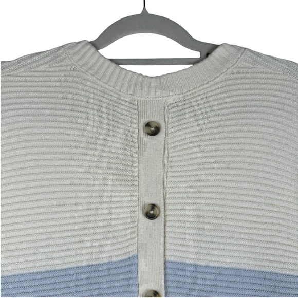 Madewell Greensboro Button back Sweater Size Medium Cream Blue Colorblock Knit - Picture 3 of 8